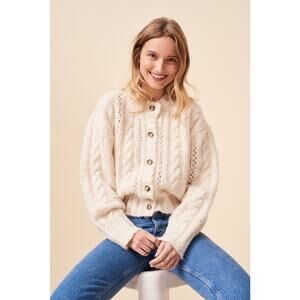 Rouje Ivory Lino Knit Cardigan Sweater 38